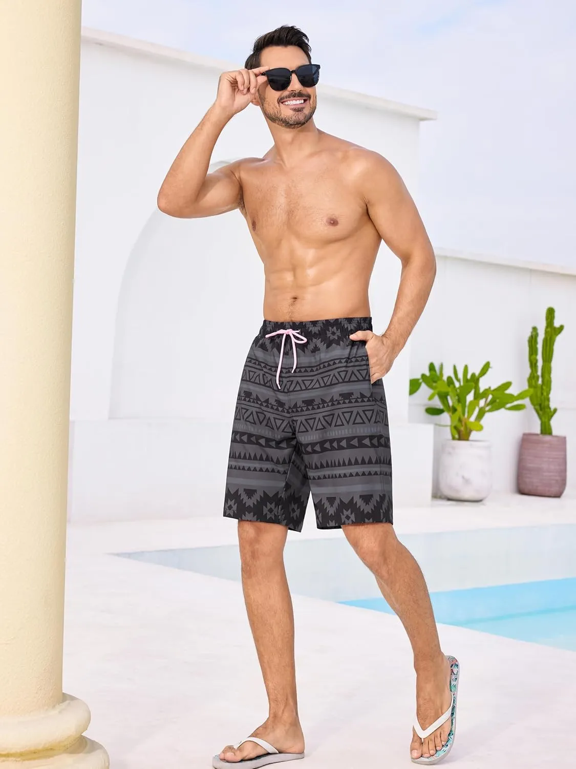 SILKWORLD Mens Swimming Trunks with Compression Liner 2 in 1 Quick-Dry 9" Swim Shorts with Zipper Pockets
