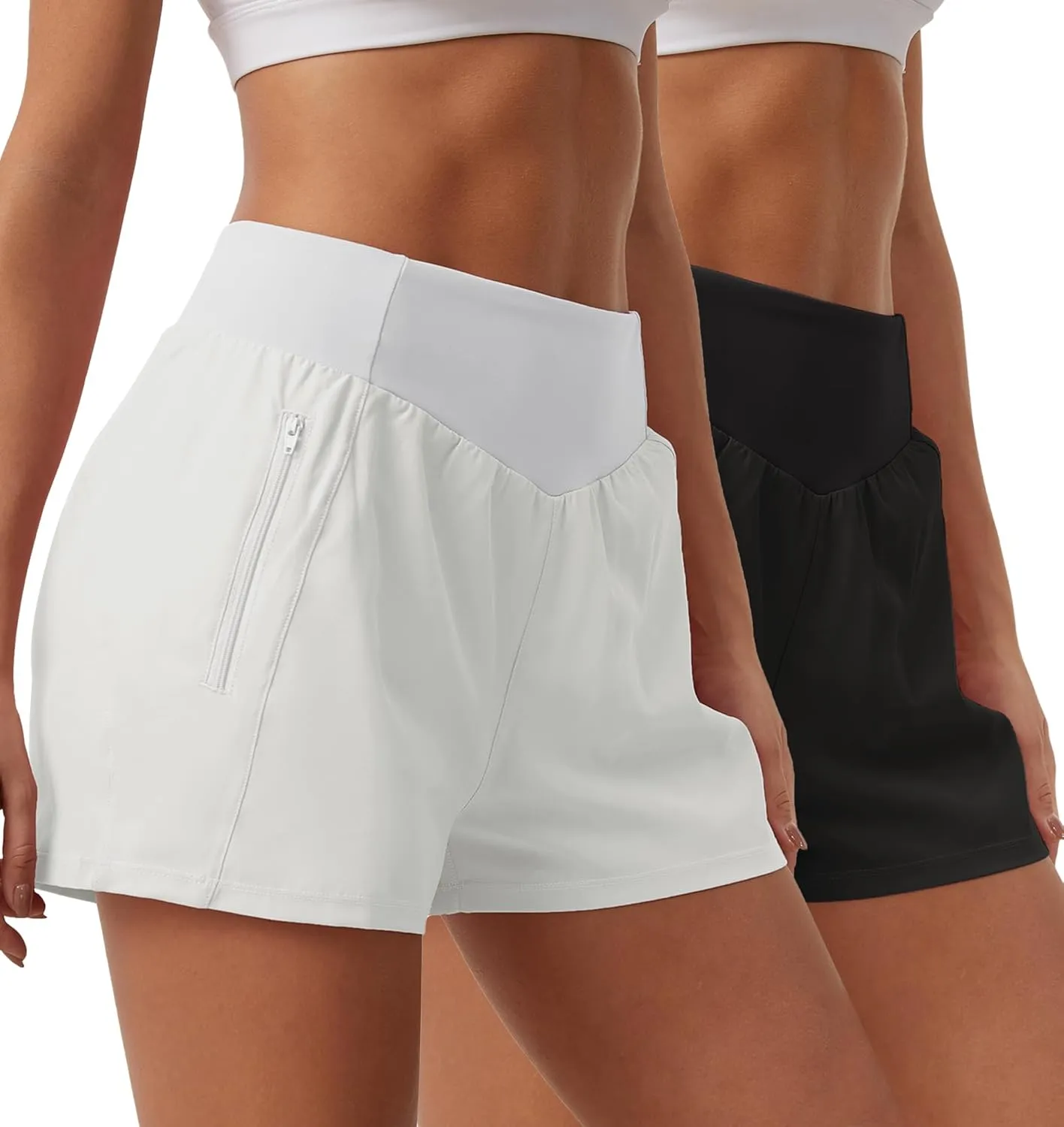 SILKWORLD Womens Running Shorts with Zipper Pockets Summer Cool Athletic Gym Workout Shorts