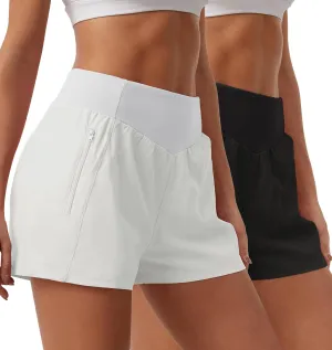 SILKWORLD Womens Running Shorts with Zipper Pockets Summer Cool Athletic Gym Workout Shorts