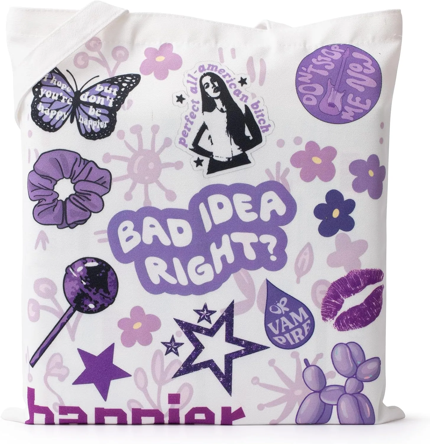 Singer Actor Artist Canvas Tote Bag, Purple Butterfly Element Print Shoulder Bag Shopping Bag for Singer Fans Gift, Handbag for Daily Use, Fan Party Gift