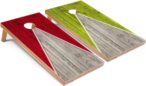 Skip's Garage Solid Wood Cornhole Board Set | Red and Lime Pyramid Design | Regulation Size Portable Outdoor Corn Hole Boards with Bags