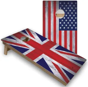 Skip's Garage Solid Wood Cornhole Board Set | UK & American Flag Design | Regulation Size Portable Outdoor Corn Hole Boards with Bags