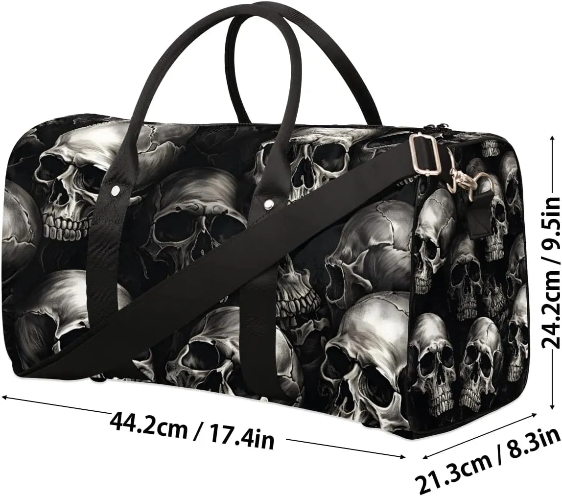 Skull Skeleton Travel Duffel Bag for Women Men Waterproof Foldable Overnight Weekender Bag Large Capacity Sports Gym Bag