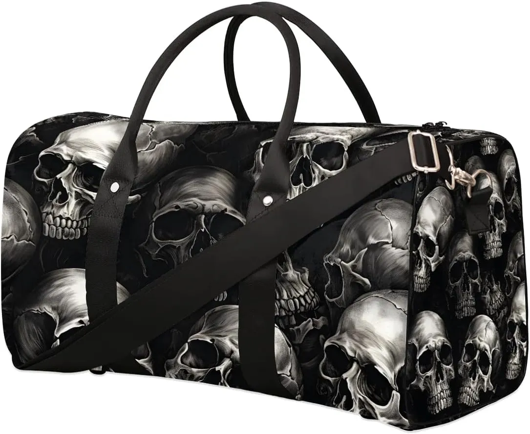 Skull Skeleton Travel Duffel Bag for Women Men Waterproof Foldable Overnight Weekender Bag Large Capacity Sports Gym Bag