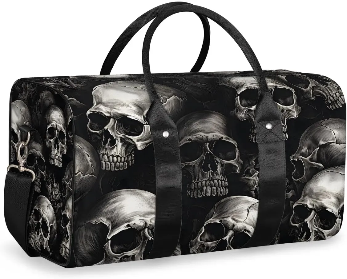 Skull Skeleton Travel Duffel Bag for Women Men Waterproof Foldable Overnight Weekender Bag Large Capacity Sports Gym Bag