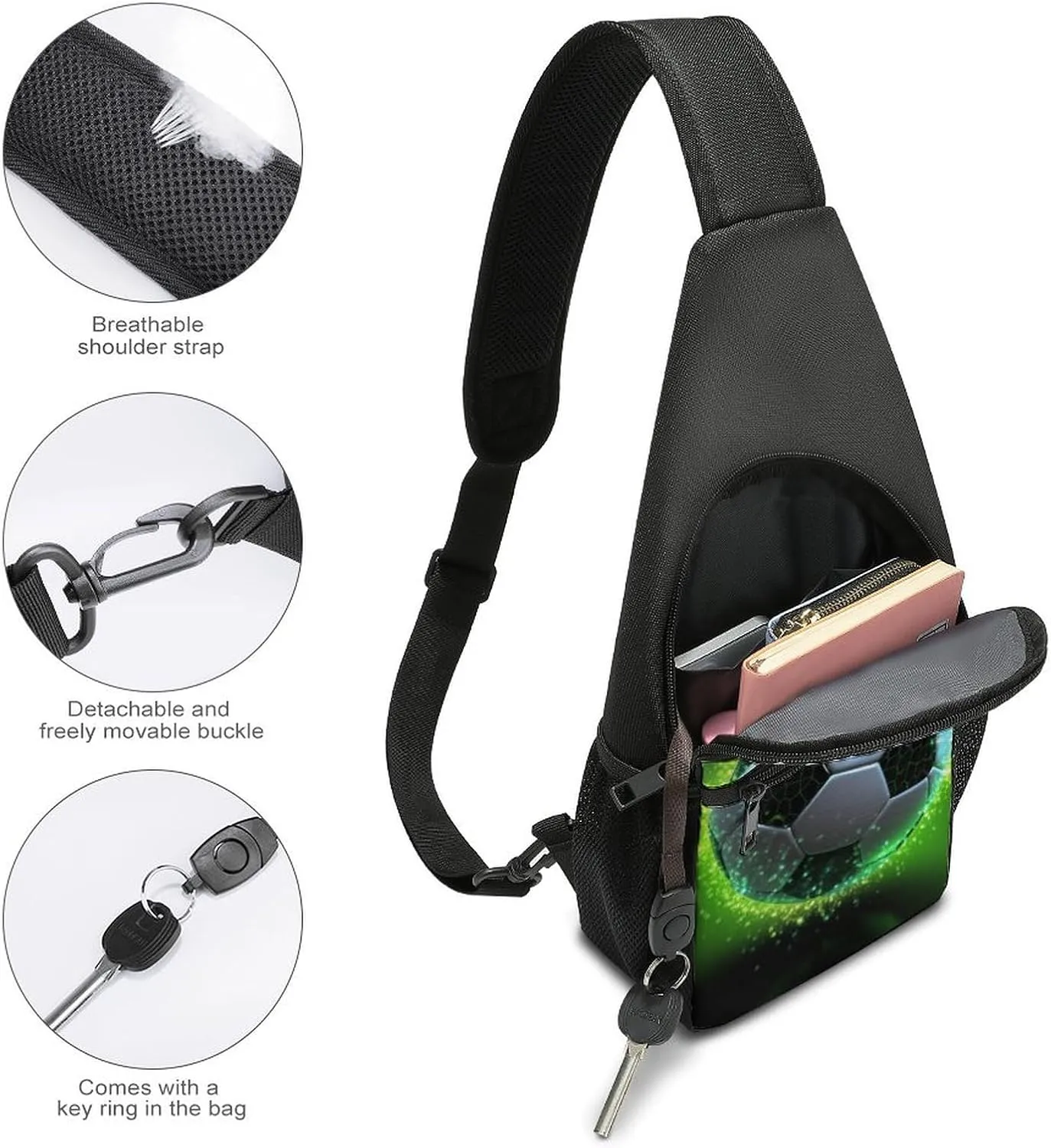 Sling Backpack for Women Men Crossbody Chest Bag Travel Cool Soccer Ball Daypack Shoulder Bag for Hiking