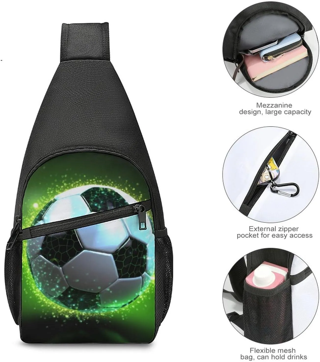 Sling Backpack for Women Men Crossbody Chest Bag Travel Cool Soccer Ball Daypack Shoulder Bag for Hiking