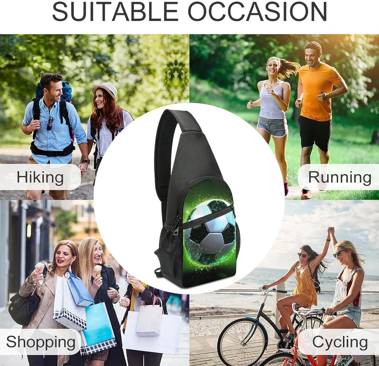 Sling Backpack for Women Men Crossbody Chest Bag Travel Cool Soccer Ball Daypack Shoulder Bag for Hiking
