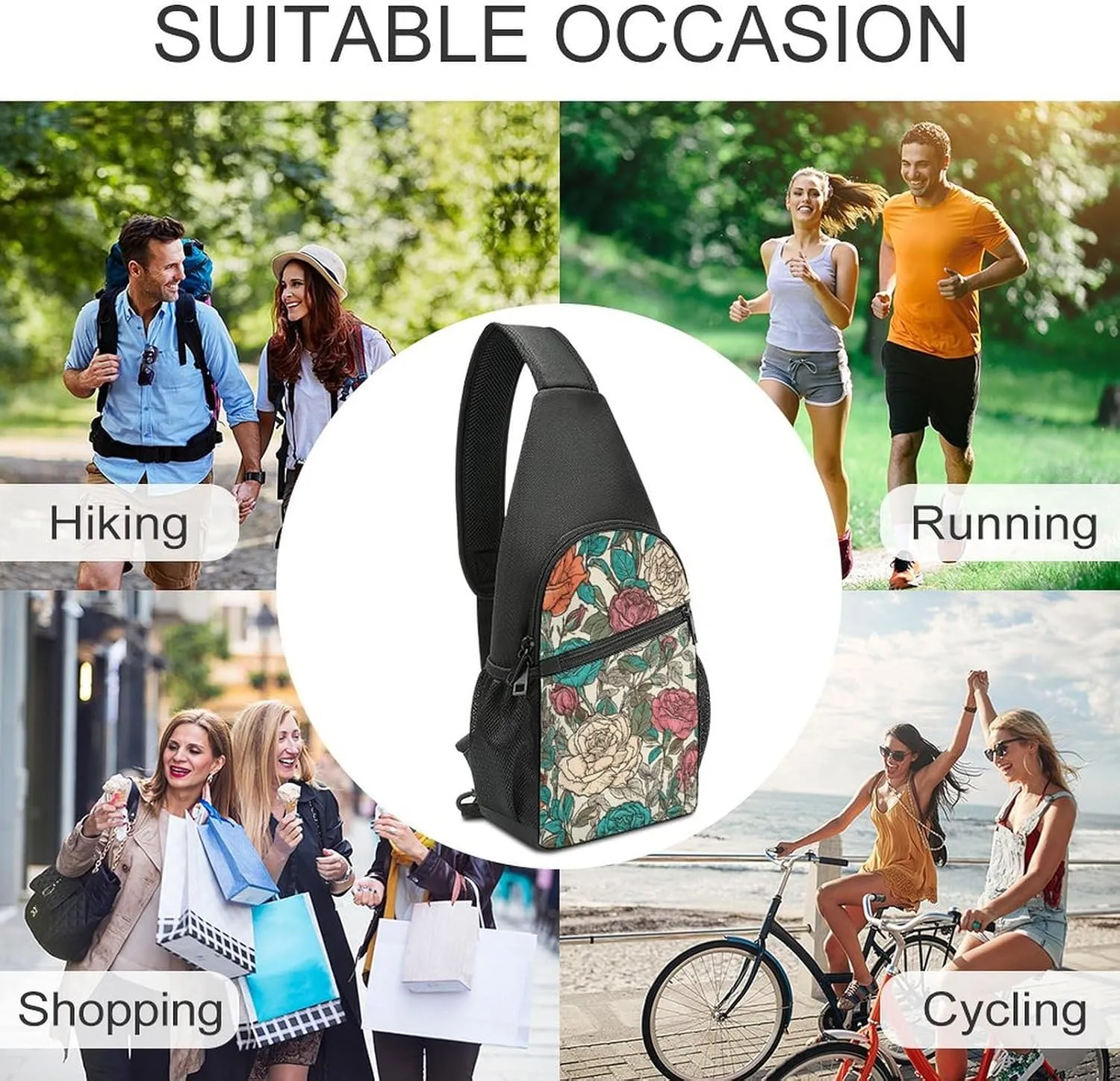 Sling Backpack for Women Men Crossbody Chest Bag Travel Flowers And Vines Daypack Shoulder Bag for Hiking