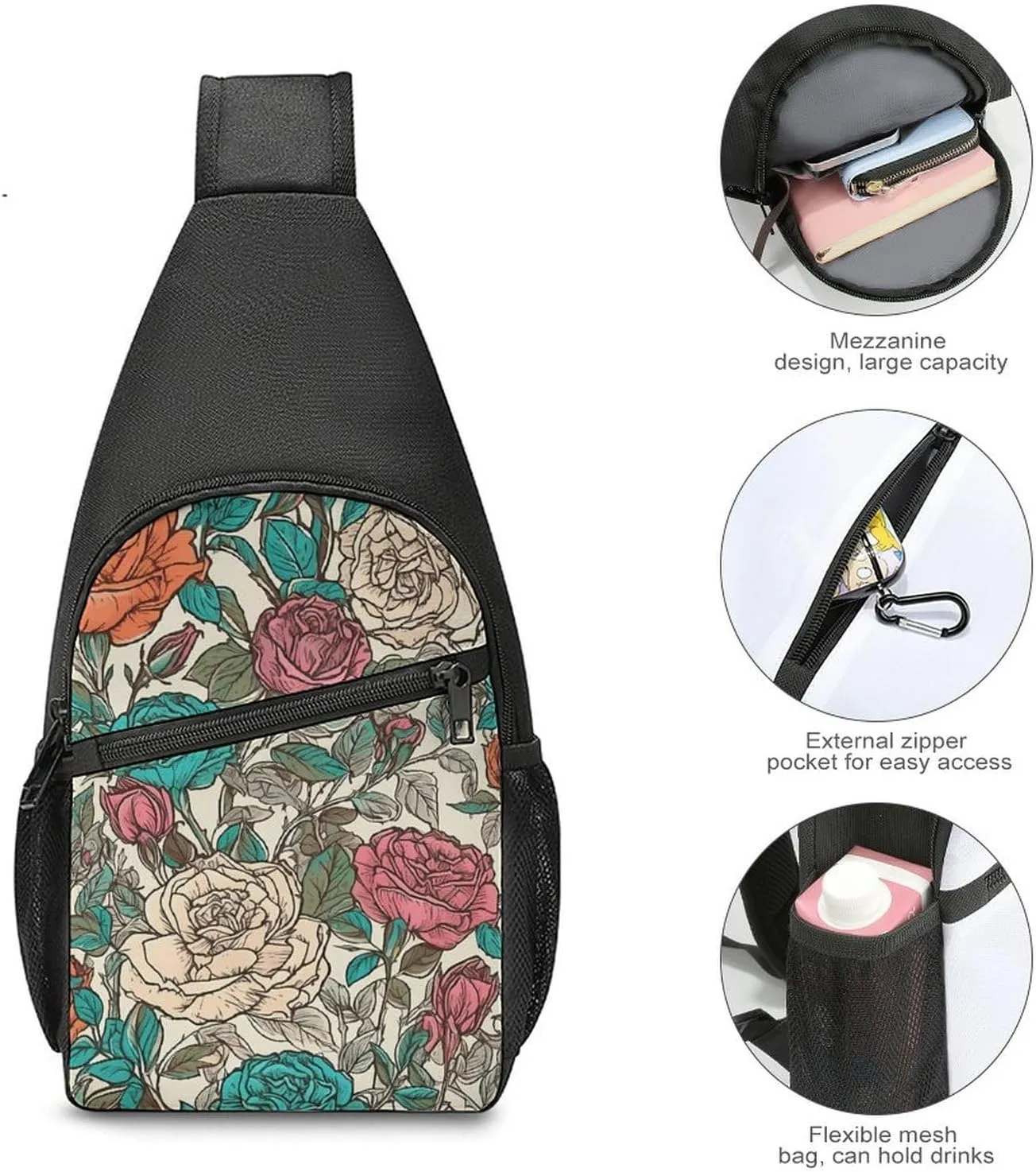 Sling Backpack for Women Men Crossbody Chest Bag Travel Flowers And Vines Daypack Shoulder Bag for Hiking