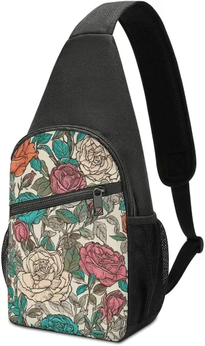 Sling Backpack for Women Men Crossbody Chest Bag Travel Flowers And Vines Daypack Shoulder Bag for Hiking
