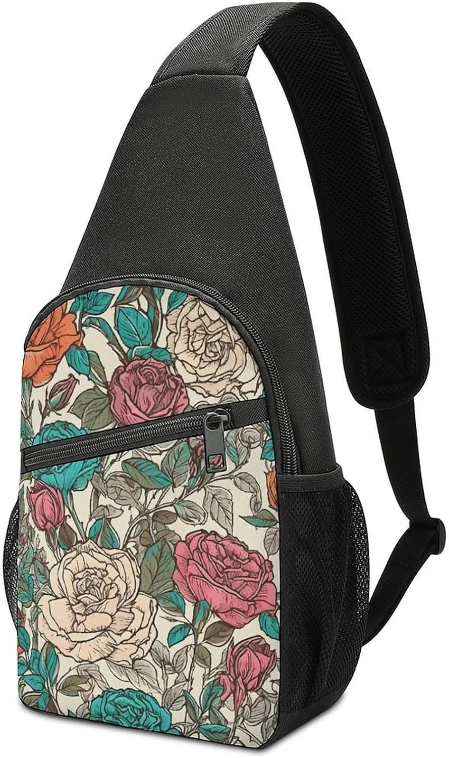 Sling Backpack for Women Men Crossbody Chest Bag Travel Flowers And Vines Daypack Shoulder Bag for Hiking
