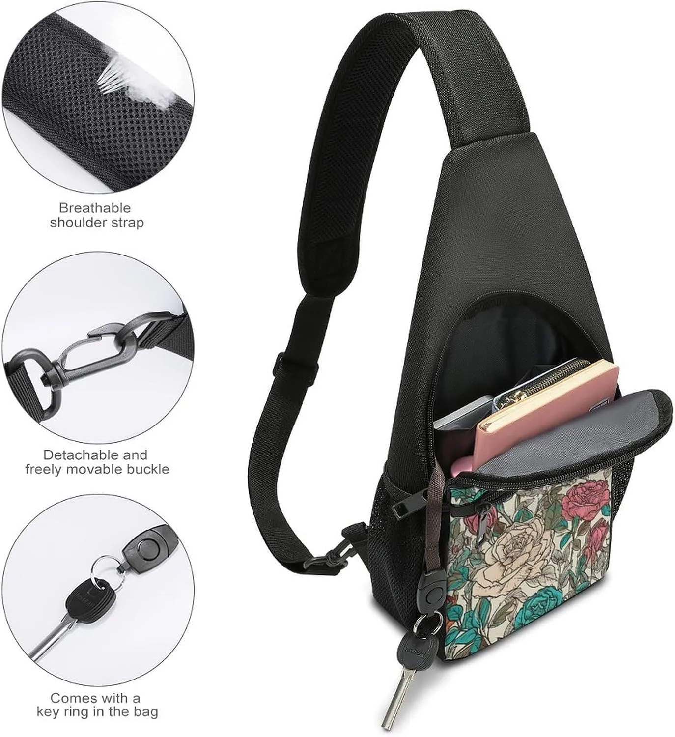 Sling Backpack for Women Men Crossbody Chest Bag Travel Flowers And Vines Daypack Shoulder Bag for Hiking