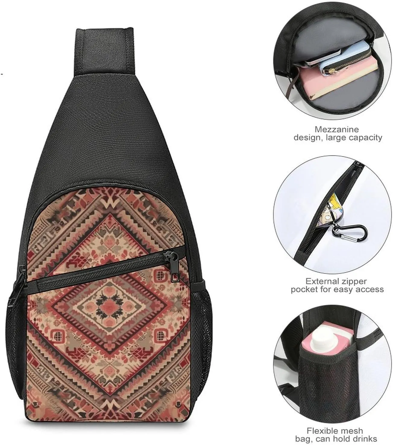 Sling Backpack for Women Men Crossbody Chest Bag Travel Red And Beige Daypack Shoulder Bag for Hiking