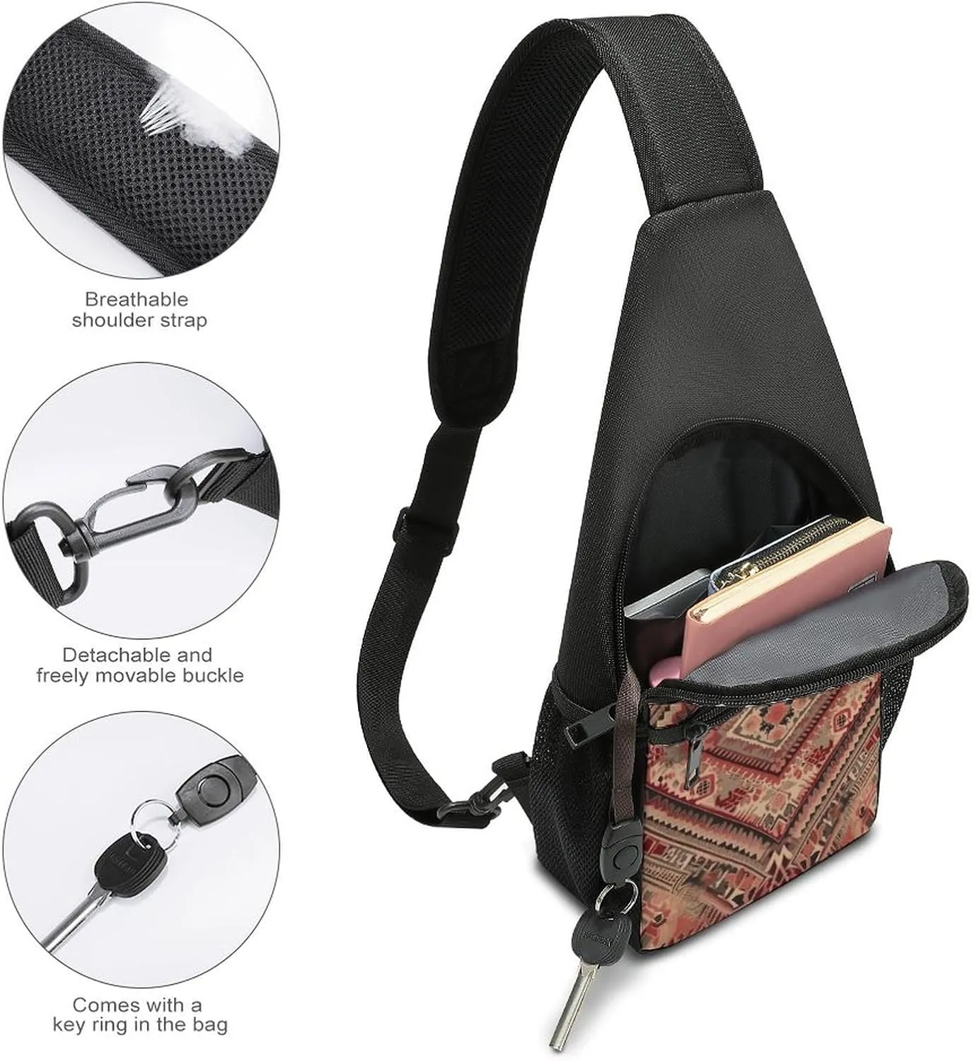 Sling Backpack for Women Men Crossbody Chest Bag Travel Red And Beige Daypack Shoulder Bag for Hiking