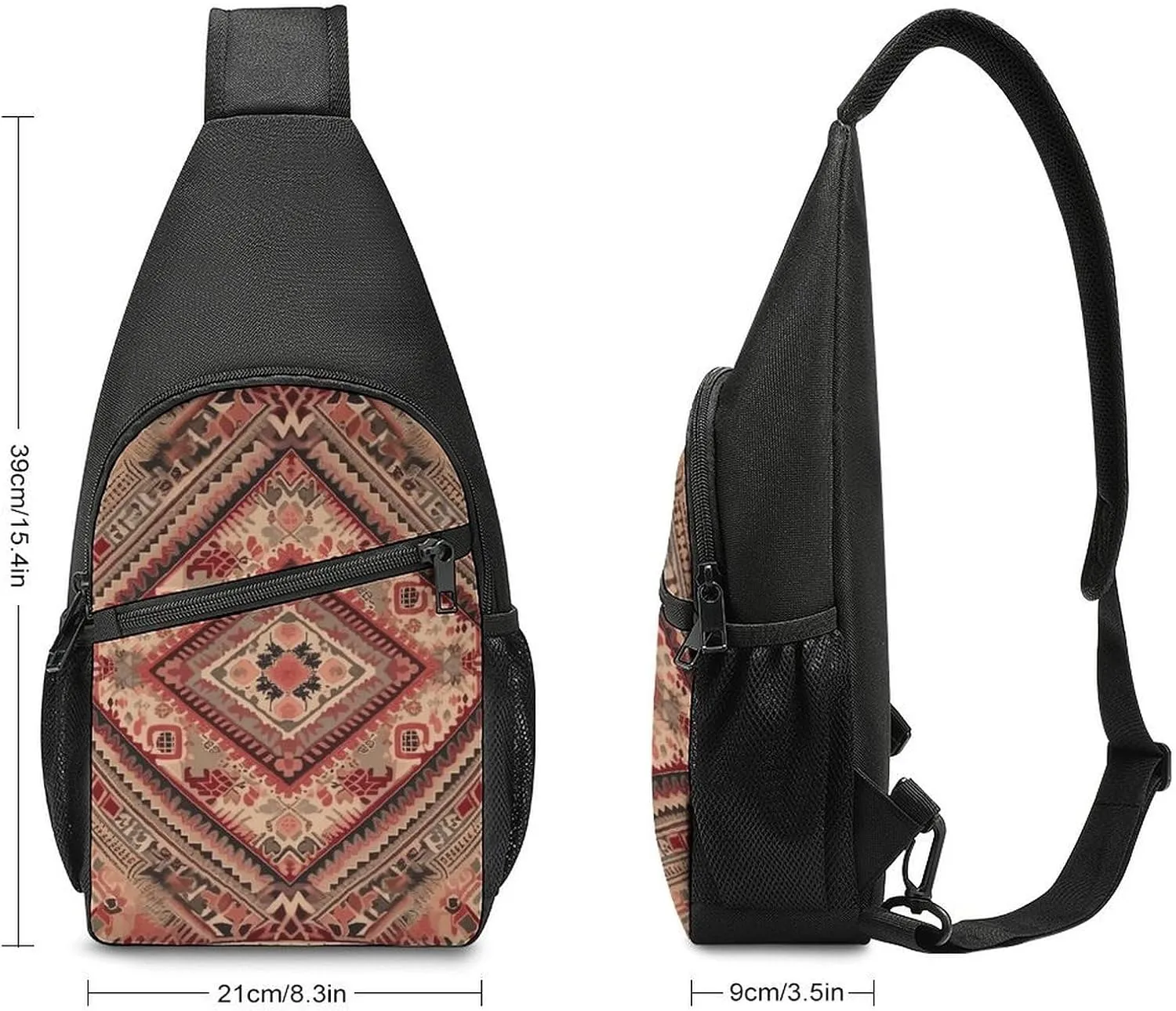 Sling Backpack for Women Men Crossbody Chest Bag Travel Red And Beige Daypack Shoulder Bag for Hiking