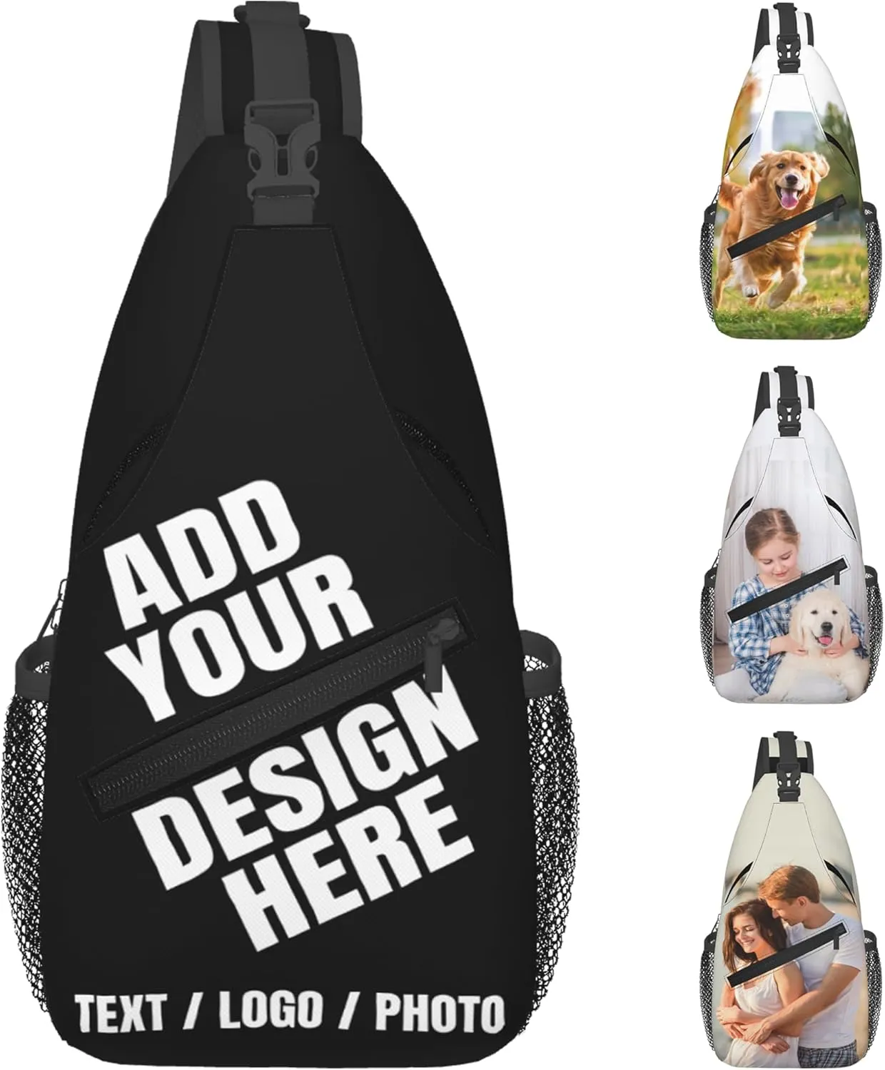 Sling Backpacks Add Your Logo Image Text Personalized Crossbody Sling Bags Design Your Own Custom Bag for Men Women