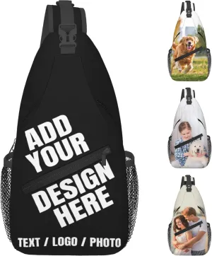 Sling Backpacks Add Your Logo Image Text Personalized Crossbody Sling Bags Design Your Own Custom Bag for Men Women