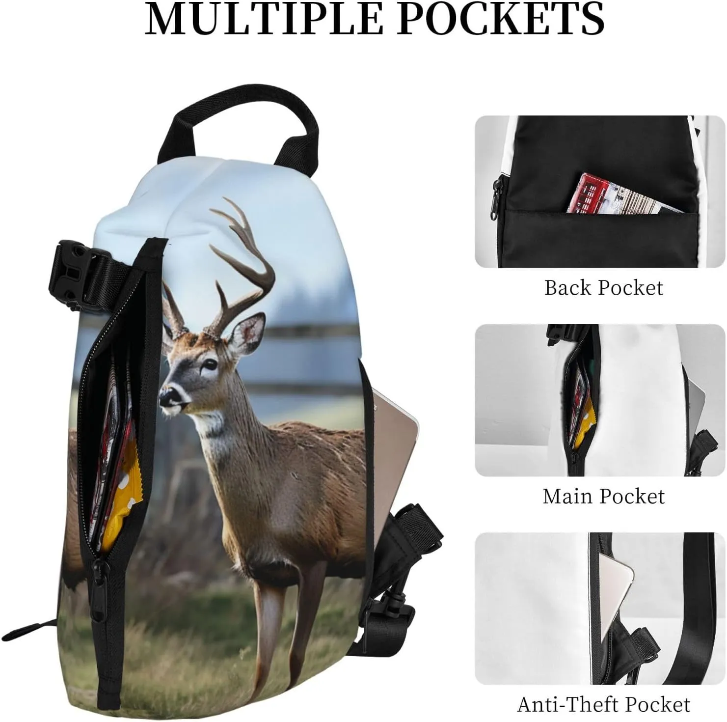 Sling Bag Crossbody Backpack for Men Women Deer Animal Chest Bag Crossbody Bag for Travel Sport Running