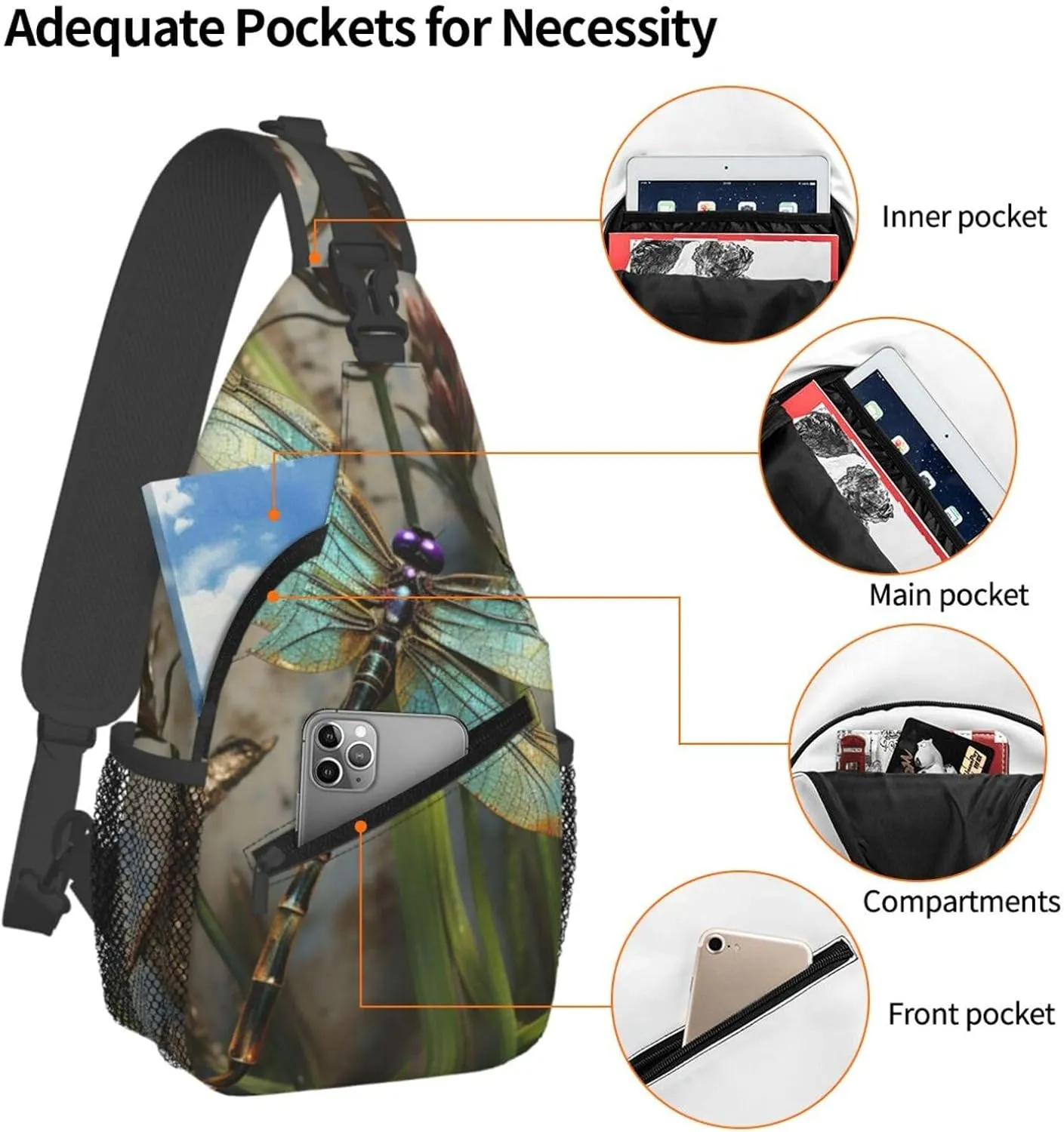 Sling Bag for Men Women Crossbody Backpack Dancing Dragonfly Crossbody Bag Chest Bag for Travel Sport