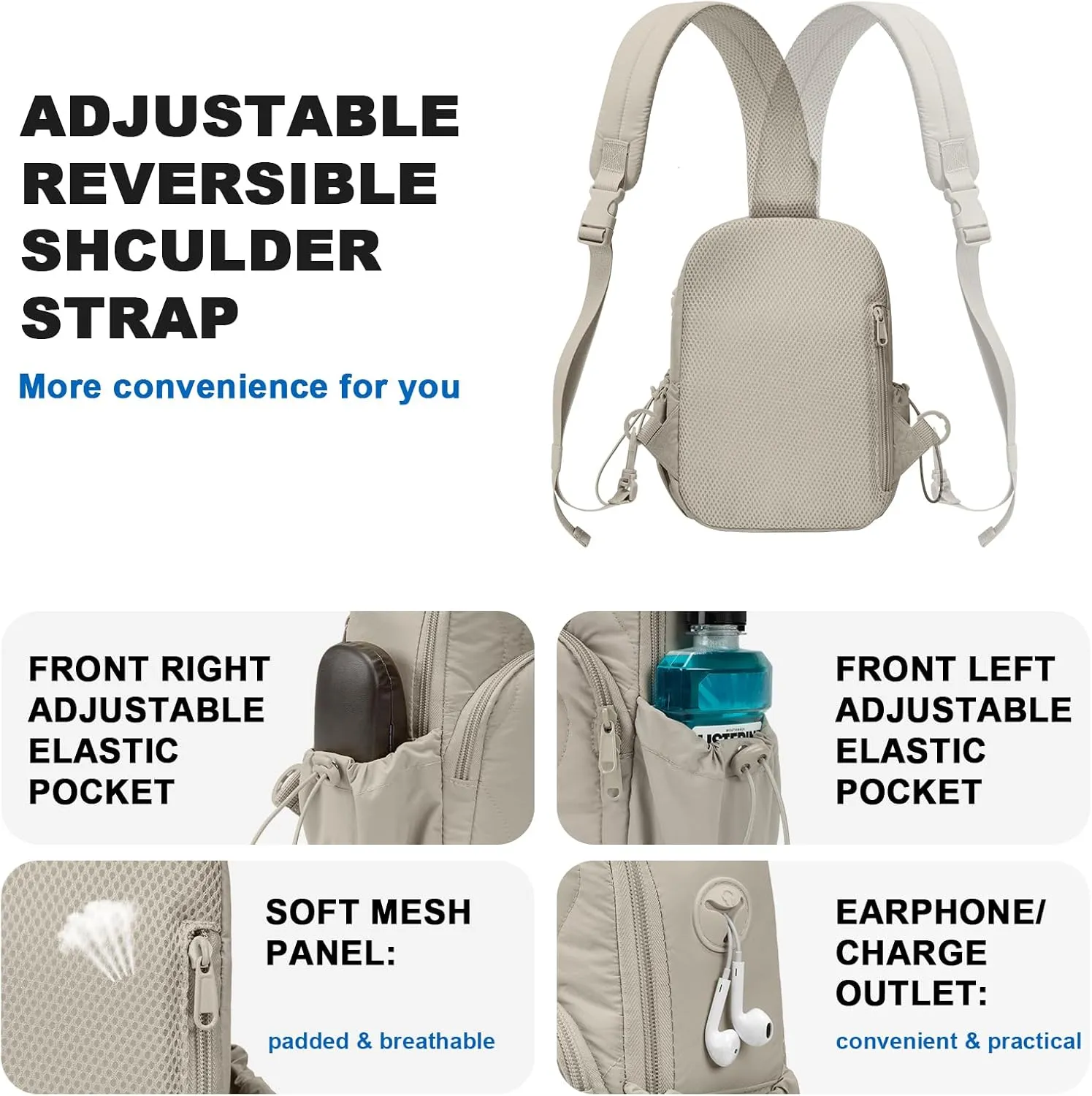 Sling Bag for Women Crossbody Backpack Adjustable Strap Sling Backpack for Daypack Casual Traveling Hiking Sports(Khaki-Small)
