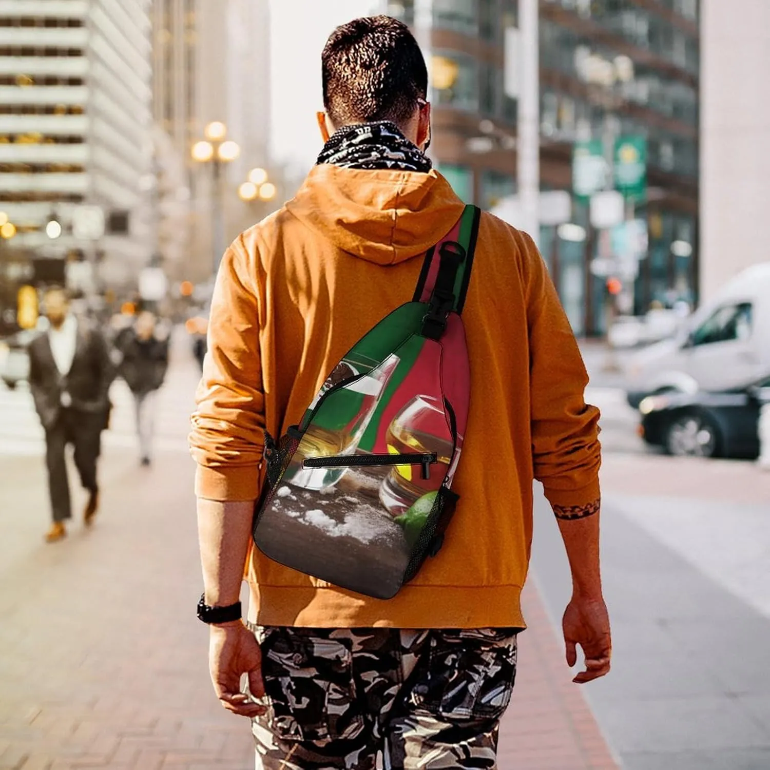 Sling Bag for Women Men Daypack Mexico Flag And Tequila Chest Bag Crossbody Backpack for Hiking Travel, 38x20cm