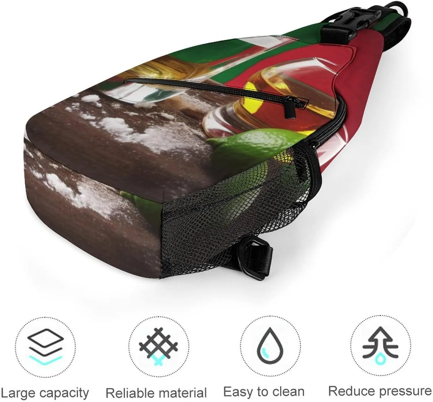 Sling Bag for Women Men Daypack Mexico Flag And Tequila Chest Bag Crossbody Backpack for Hiking Travel, 38x20cm