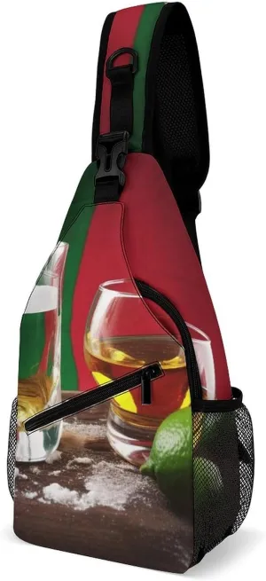 Sling Bag for Women Men Daypack Mexico Flag And Tequila Chest Bag Crossbody Backpack for Hiking Travel, 38x20cm