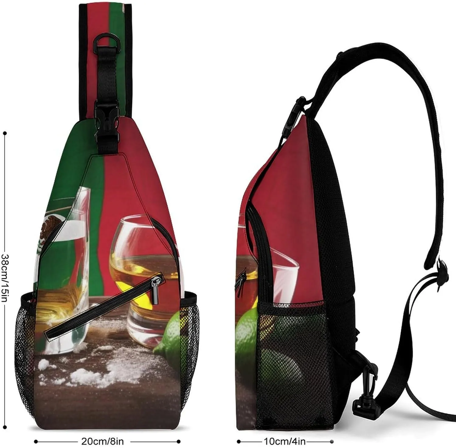 Sling Bag for Women Men Daypack Mexico Flag And Tequila Chest Bag Crossbody Backpack for Hiking Travel, 38x20cm