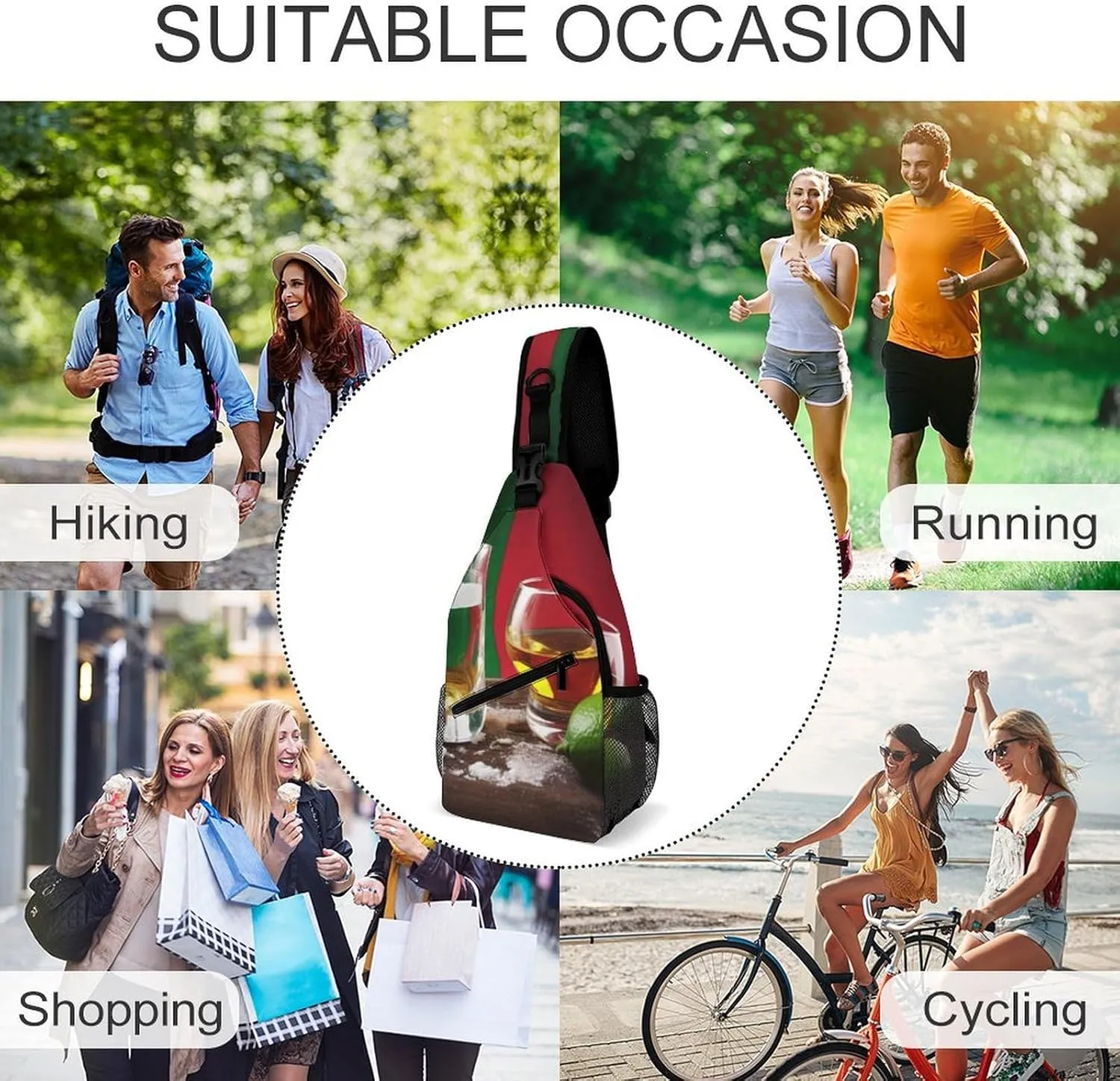 Sling Bag for Women Men Daypack Mexico Flag And Tequila Chest Bag Crossbody Backpack for Hiking Travel, 38x20cm