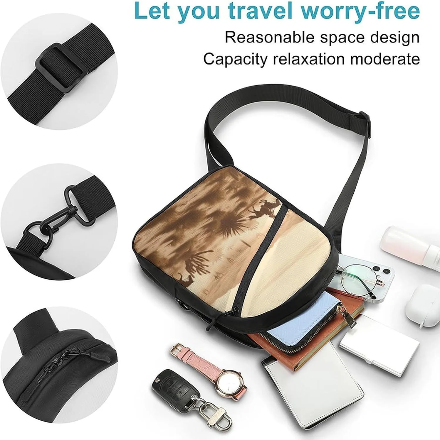 Sling Bag for Women Men Daypack West Desert Cowboys Riding Chest Bag Crossbody Backpack for Hiking Travel