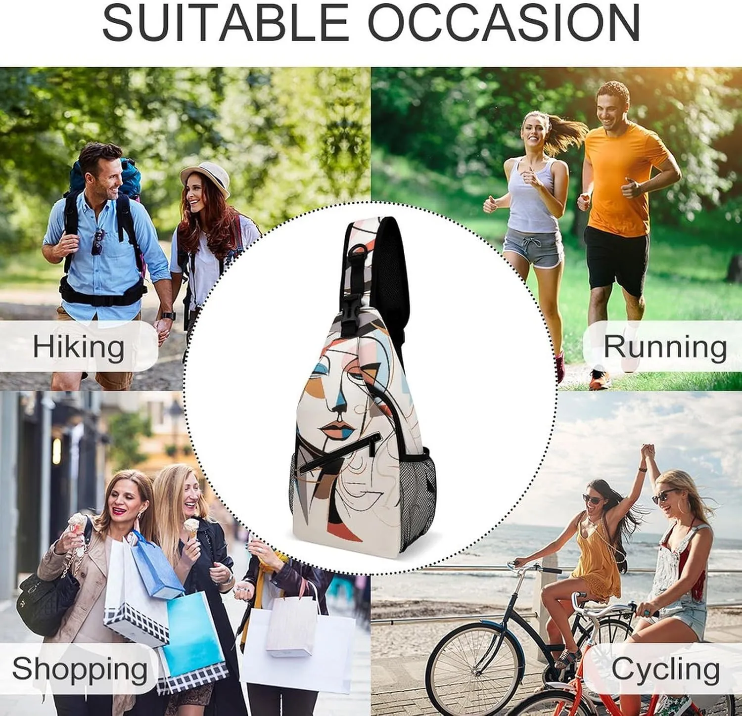 Sling Bags for Women Men Elegant Line Drawing Sling Backpack Adjustable Belt Casual Chest Daypack Bum Bags Fanny Pack for Travel Sports Running Hiking Waist Packs