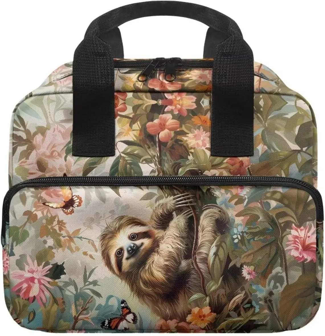 Sloth Butterfly Flower Print Bible Cover for Women Men Bible Cover Case Large Bible Protective with Handle Multifunctional Bible Bag with Pen Holder and Bookmark Belt Portable Handbag