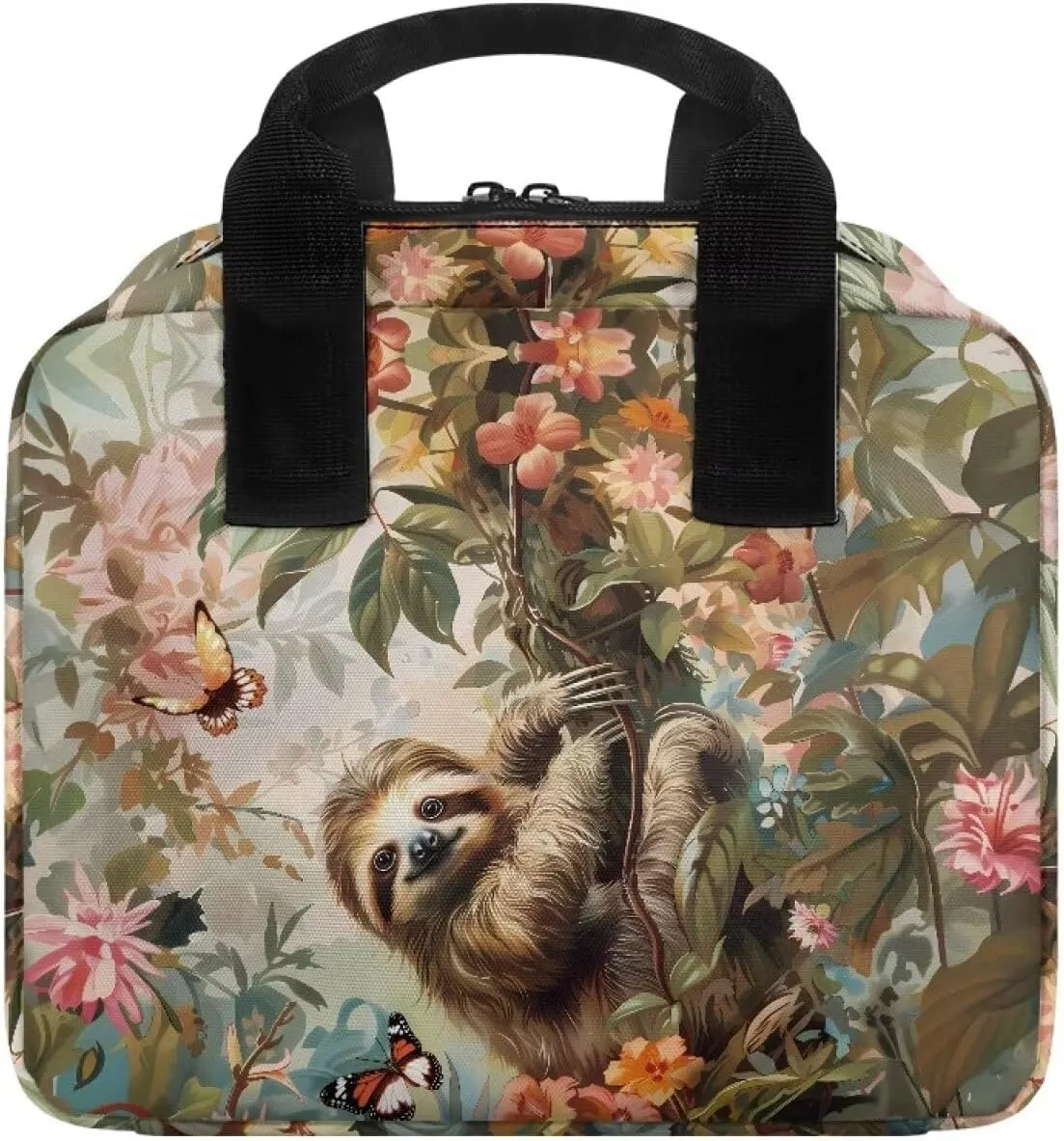 Sloth Butterfly Flower Print Bible Cover for Women Men Bible Cover Case Large Bible Protective with Handle Multifunctional Bible Bag with Pen Holder and Bookmark Belt Portable Handbag