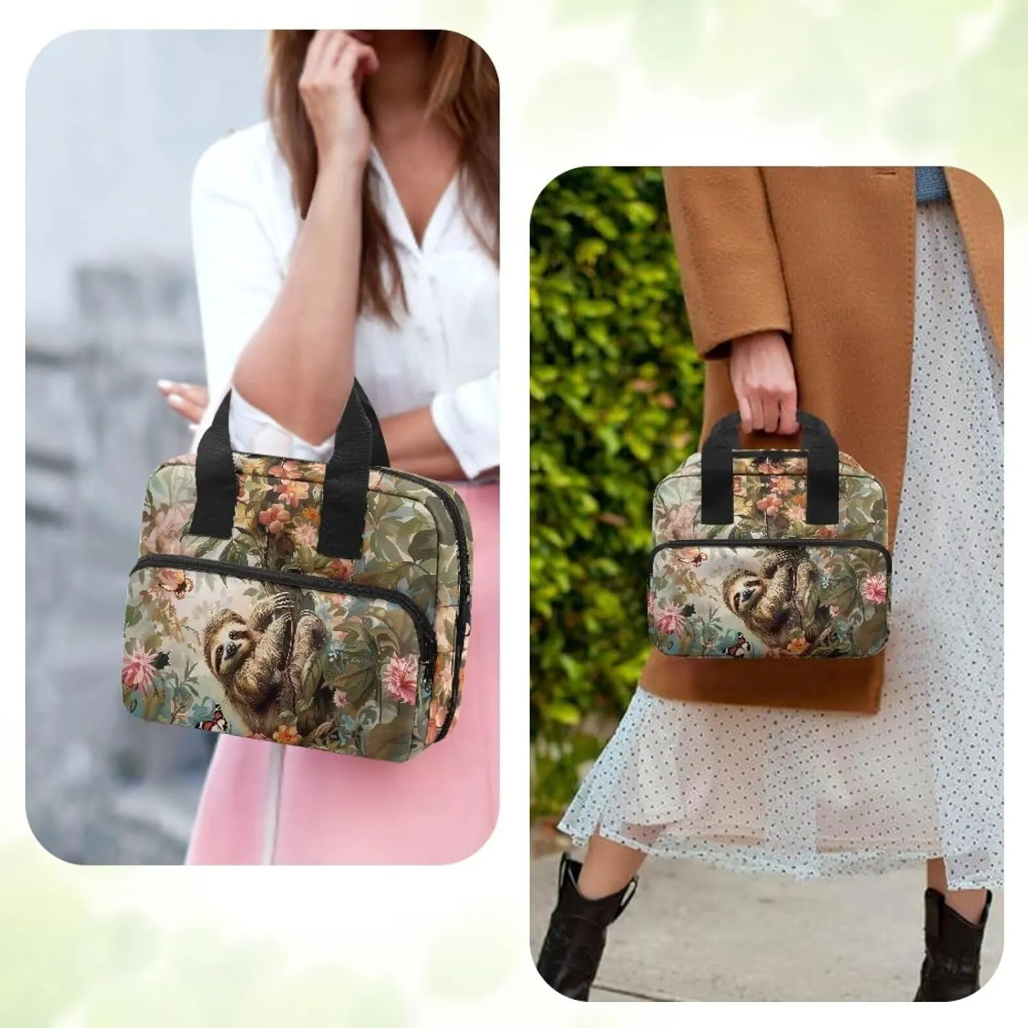 Sloth Butterfly Flower Print Bible Cover for Women Men Bible Cover Case Large Bible Protective with Handle Multifunctional Bible Bag with Pen Holder and Bookmark Belt Portable Handbag