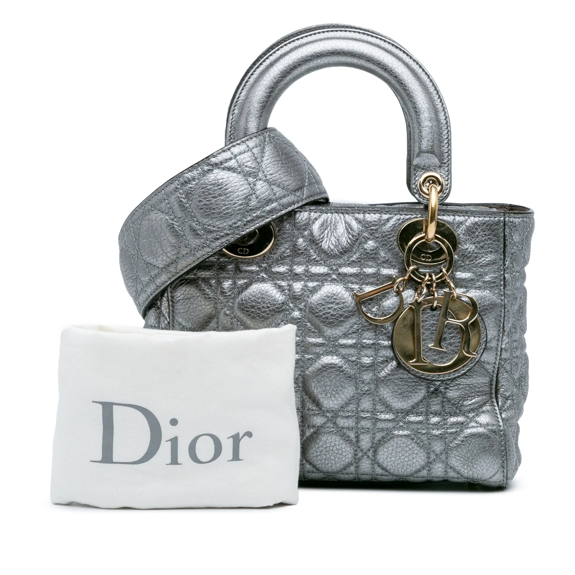 Small Metallic Grained Calfskin Cannage Supple Lady Dior