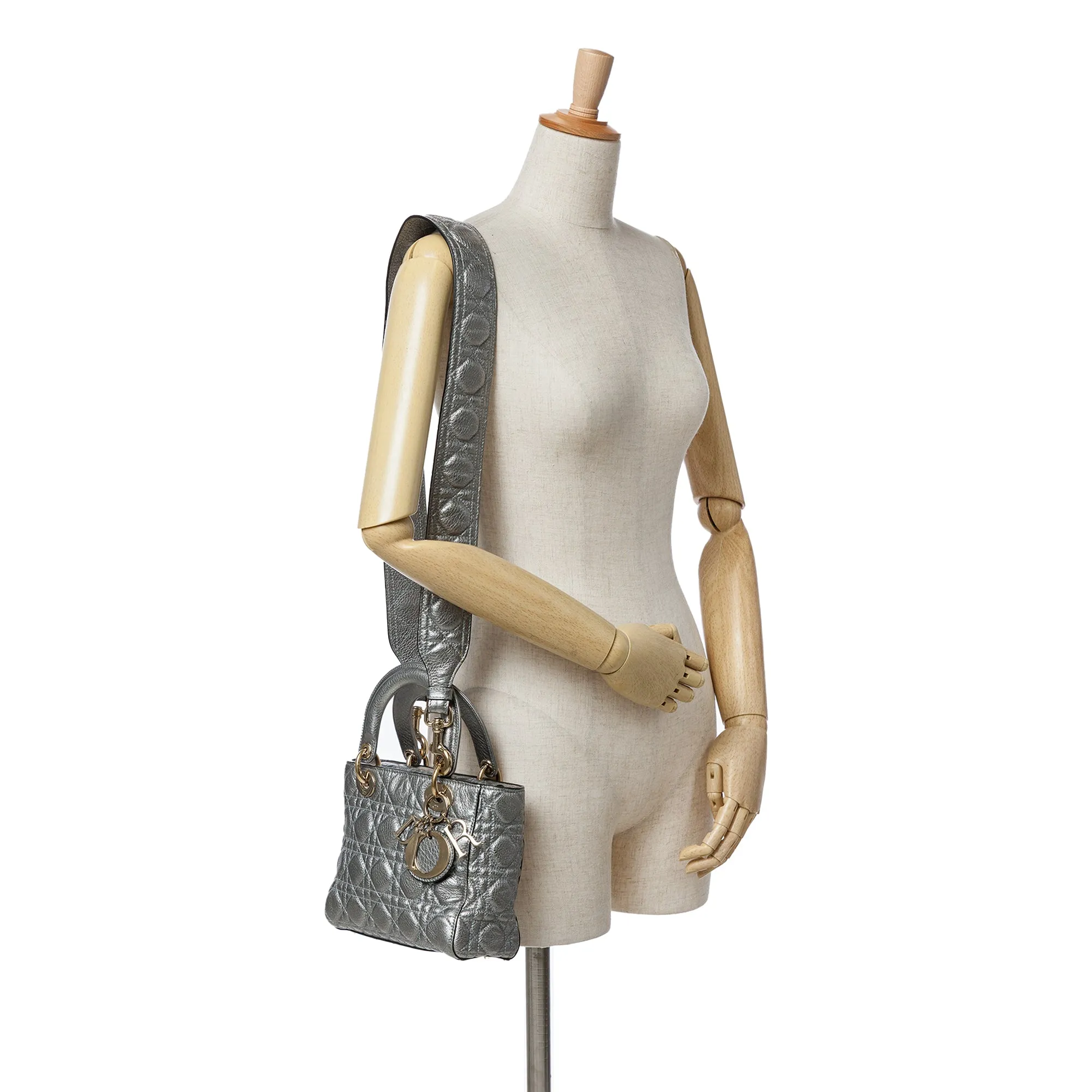 Small Metallic Grained Calfskin Cannage Supple Lady Dior