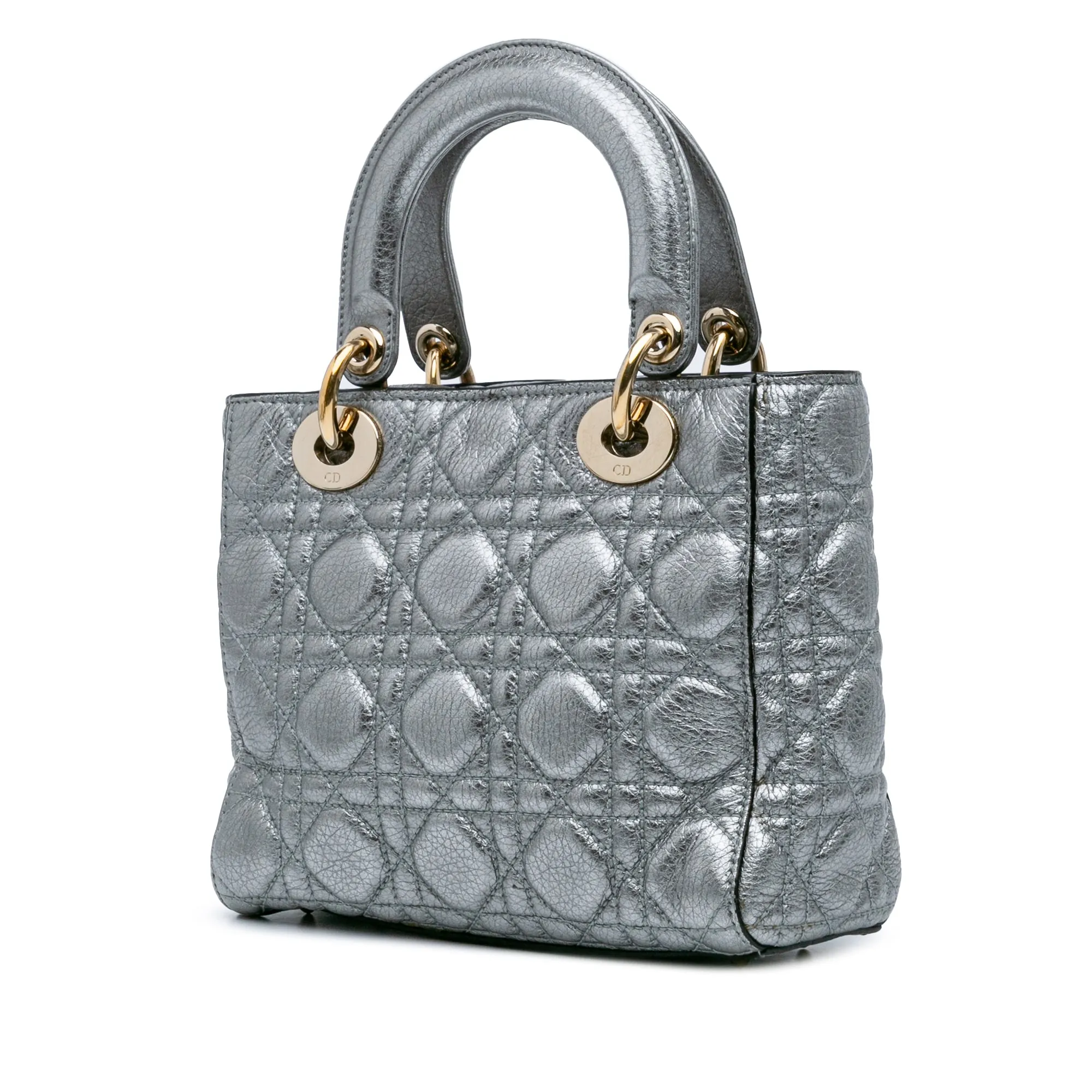 Small Metallic Grained Calfskin Cannage Supple Lady Dior