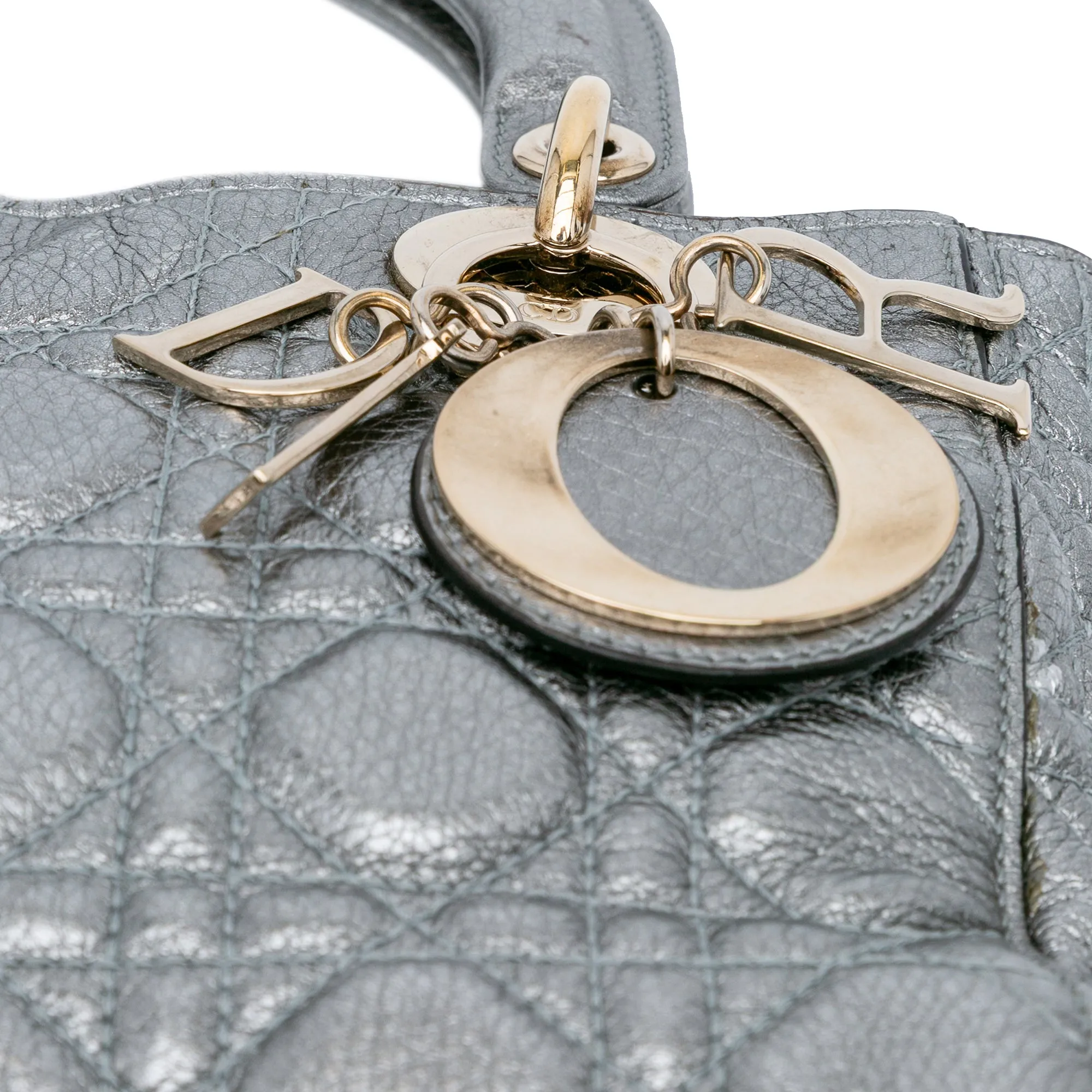 Small Metallic Grained Calfskin Cannage Supple Lady Dior