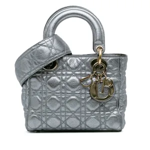 Small Metallic Grained Calfskin Cannage Supple Lady Dior