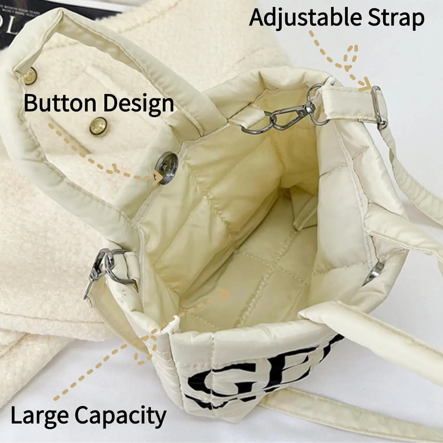 Small Tote Bag Cute Quilted Puffer Crossbody Shoulder Handbag Trendy Daily Travel Purse for Women