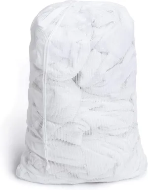 Smart Design Laundry Bag with Handle and Push Lock Drawstring - VentilAir Mesh Material - for Clothes, Sports and Laundry - Home Organization - Laundry Bags, White