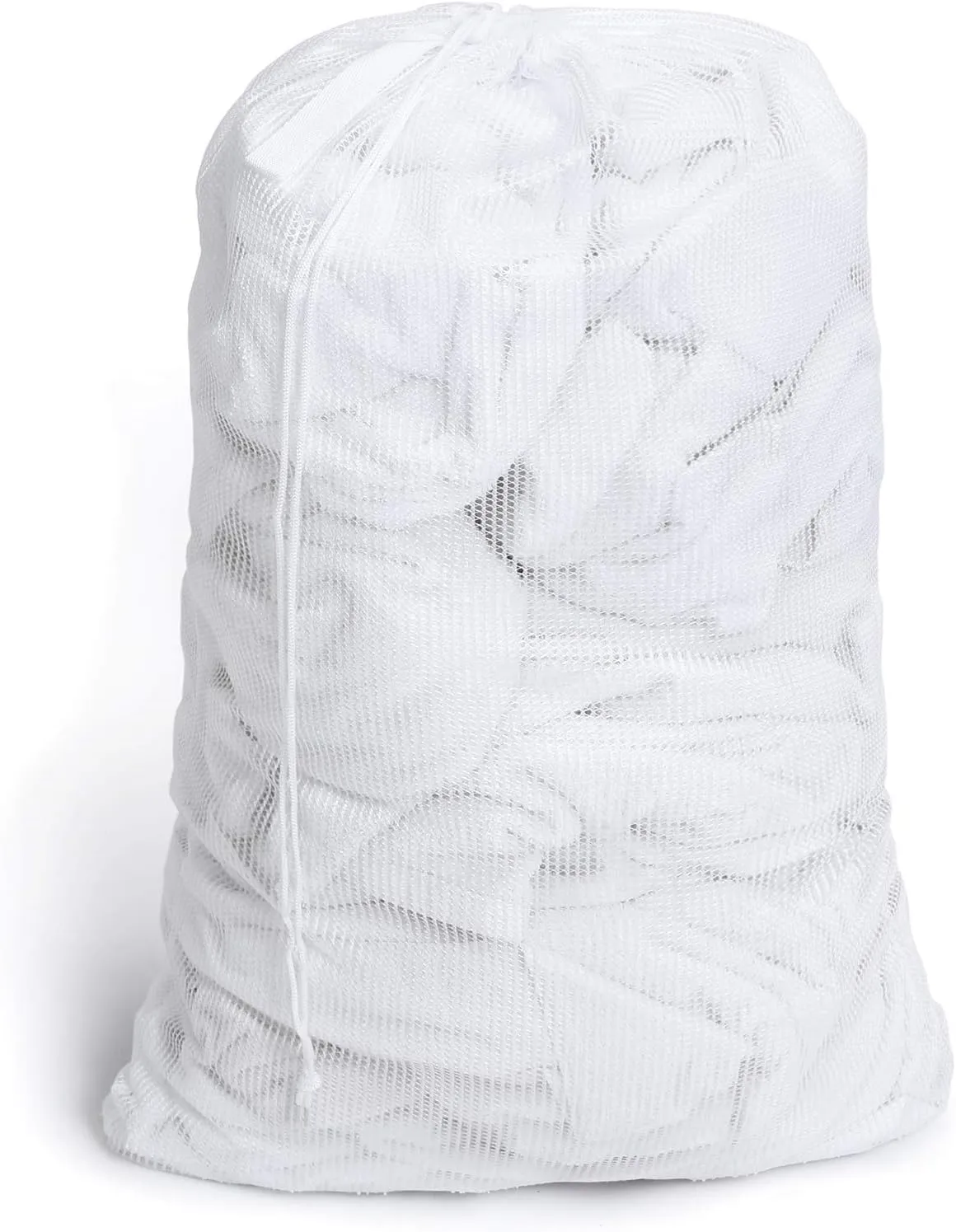Smart Design Laundry Bag with Handle and Push Lock Drawstring - VentilAir Mesh Material - for Clothes, Sports and Laundry - Home Organization - Laundry Bags, White