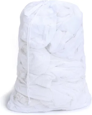 Smart Design Mesh Laundry Bag w/ Handle & Push Lock Drawstring - VentilAir Mesh Material - for Clothes & Laundry - Home Organization (Holds 3 Loads) (36 x 24 Inch) [White]
