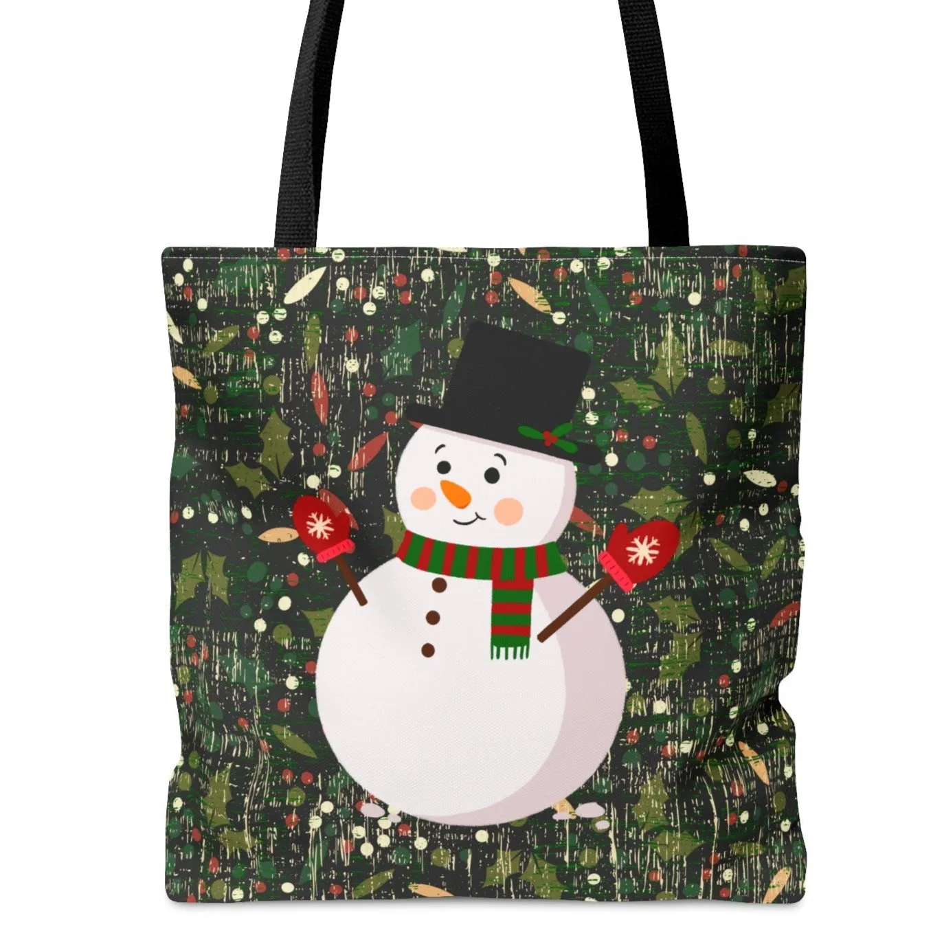 Snowman in Christmas Floral Large Tote Bag: Festive Holiday Carryall