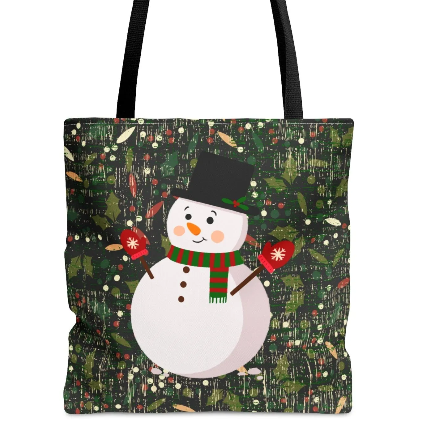 Snowman in Christmas Floral Large Tote Bag: Festive Holiday Carryall