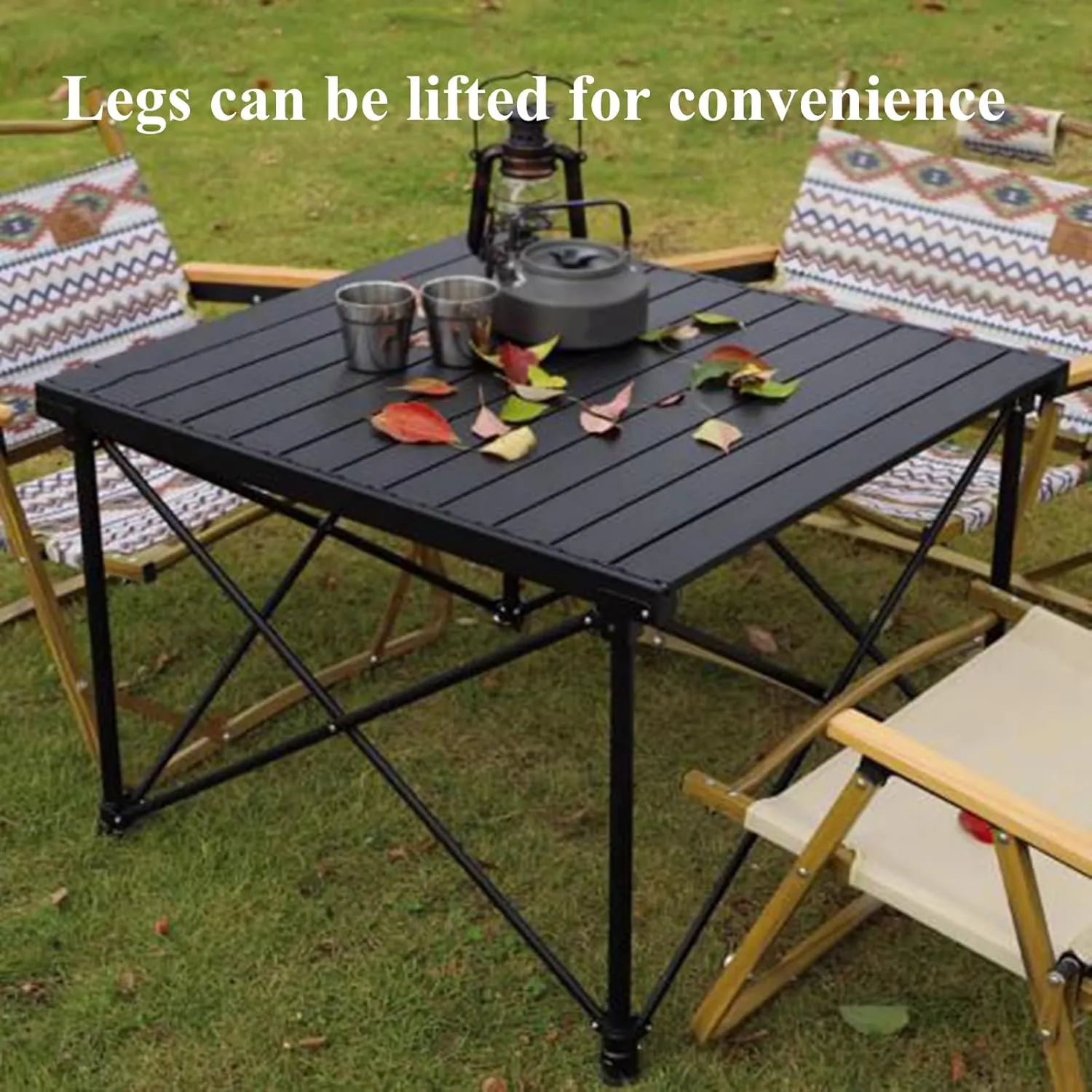 SOBOUR Liftable Camping Table Aluminum Alloy Picnic Table Ultralight Folding Camping Table Roll Up Table Top Multi-Purpose for Camp