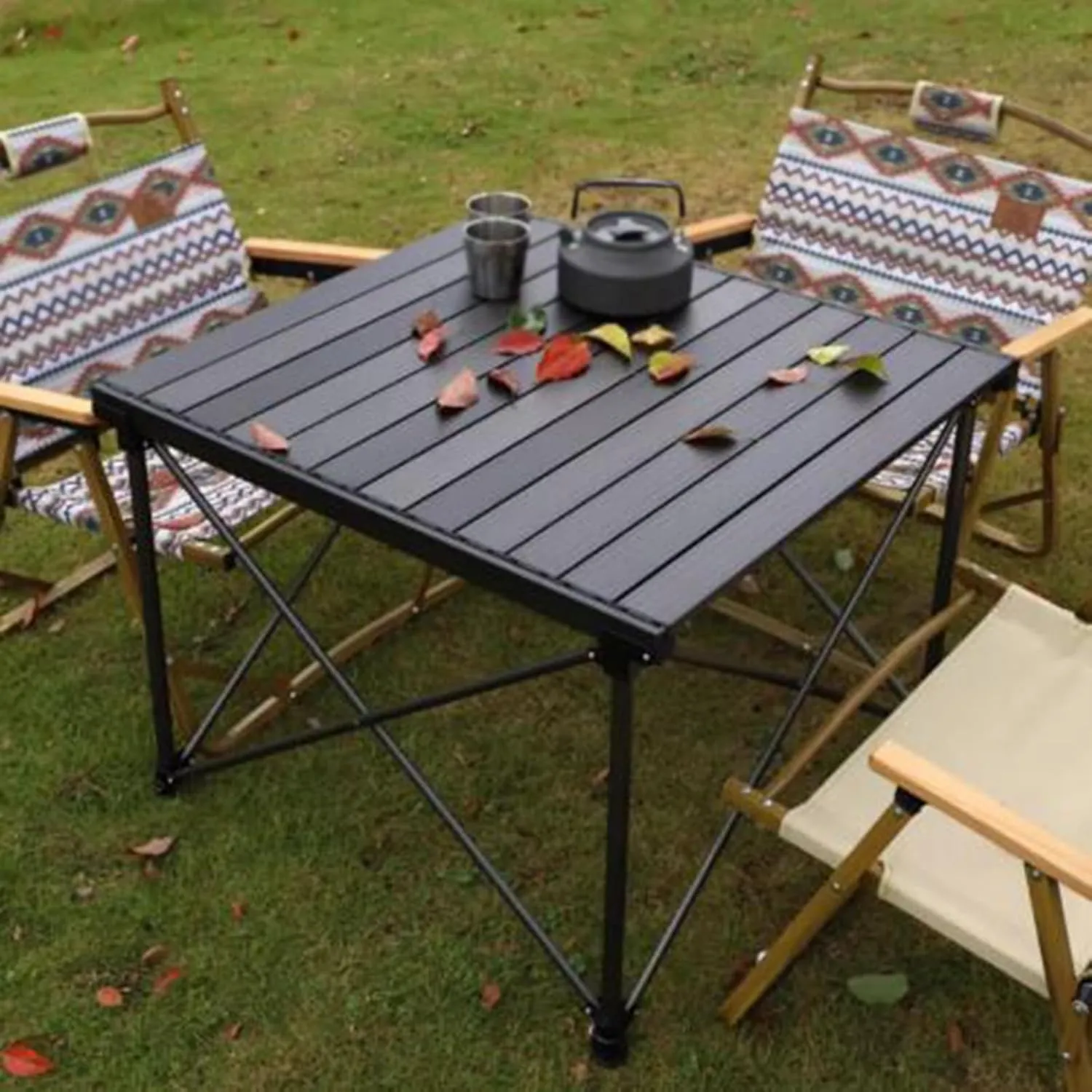 SOBOUR Liftable Camping Table Aluminum Alloy Picnic Table Ultralight Folding Camping Table Roll Up Table Top Multi-Purpose for Camp