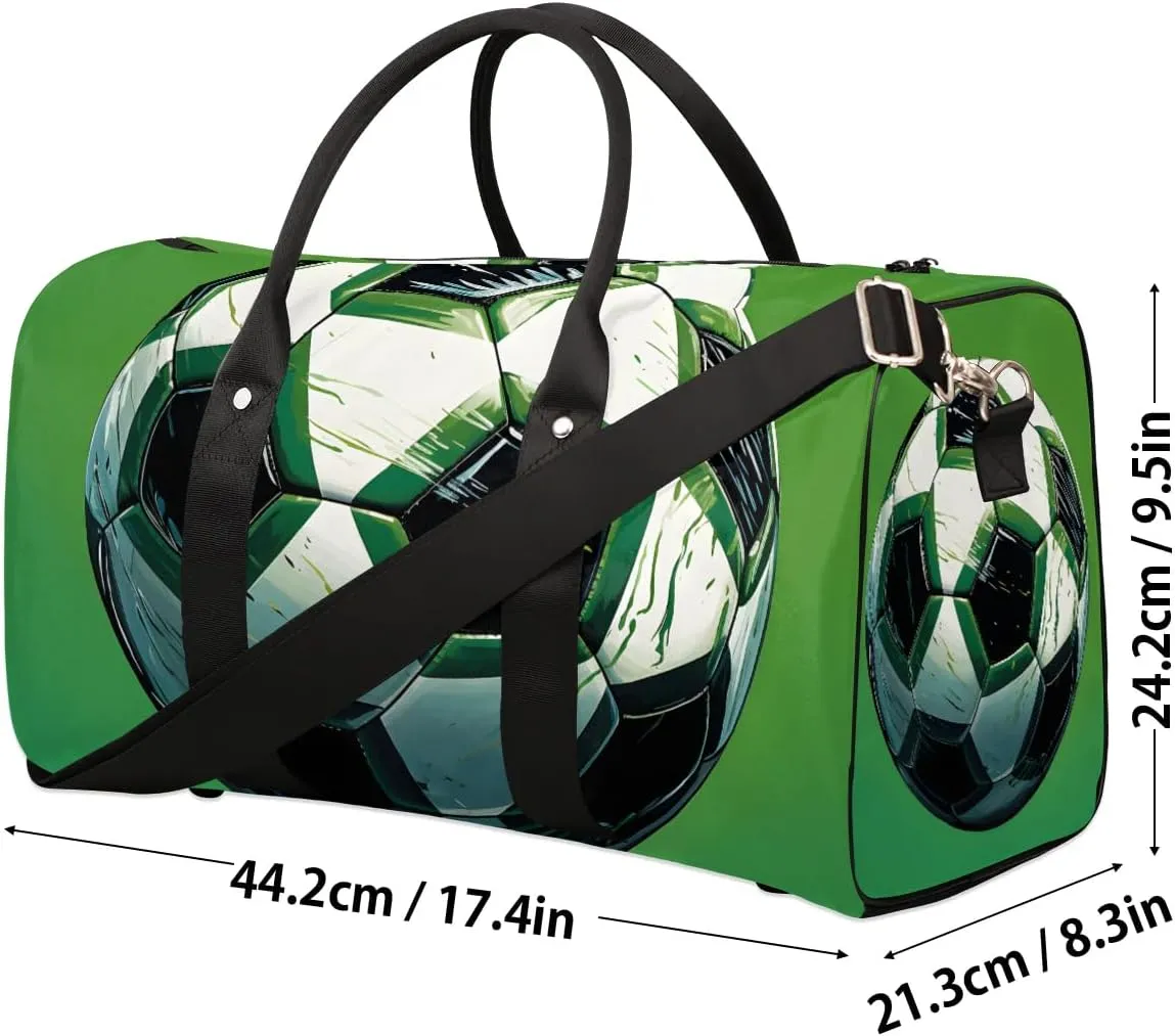 Soccer Ball Pattern Travel Duffel Bag for Women Men Waterproof Foldable Overnight Weekender Bag Large Capacity Sports Gym Bag