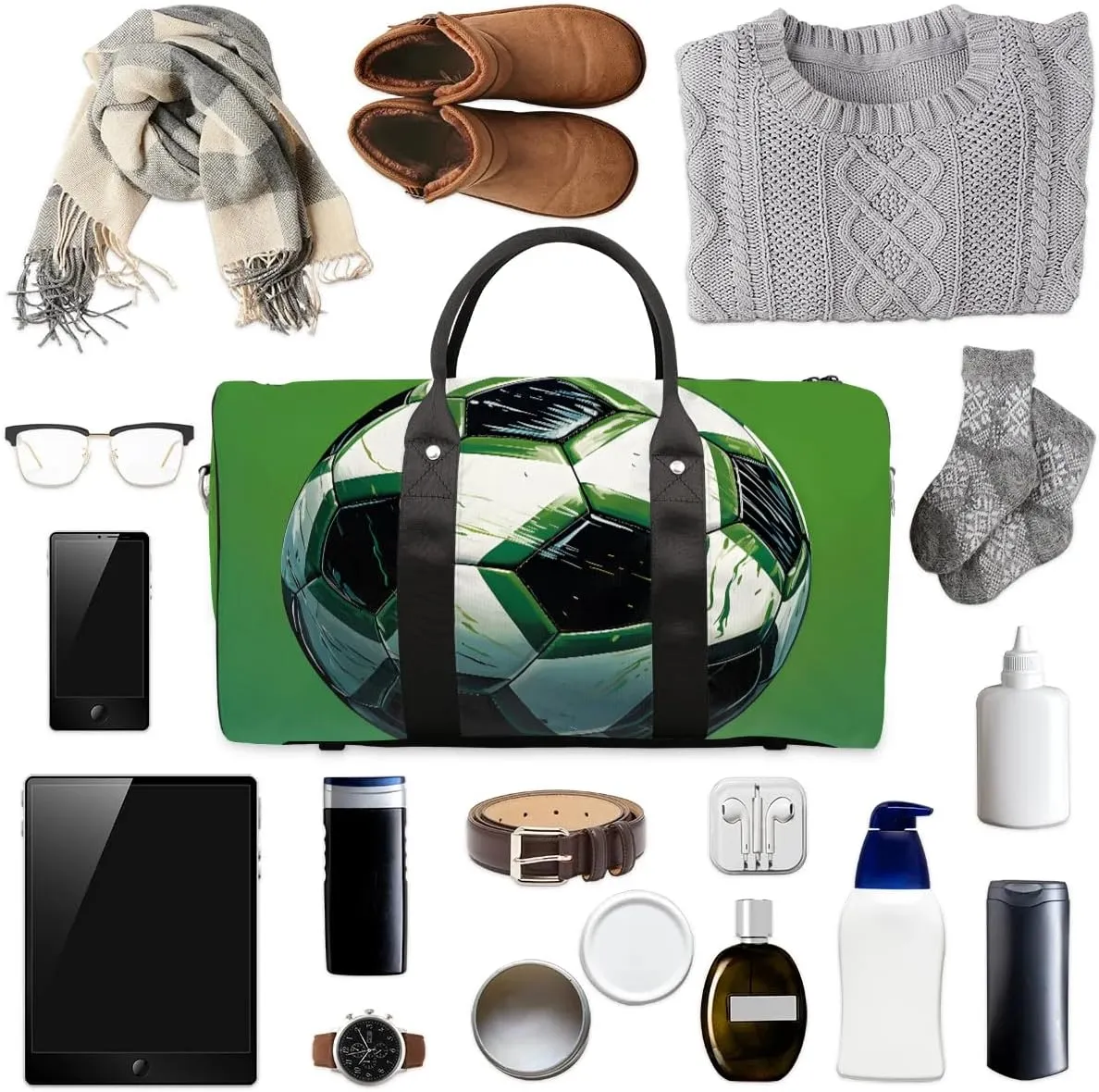 Soccer Ball Pattern Travel Duffel Bag for Women Men Waterproof Foldable Overnight Weekender Bag Large Capacity Sports Gym Bag